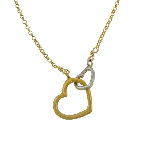 Vintage NC Sterling Silver 925 Gold Tone Interlocking Hearts Necklace 16"-18" - Picture 1 of 5